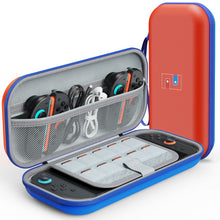 Lade das Bild in den Galerie-Viewer, MEKO Tasche für Nintendo Switch 2 (2025) – Wasserabweisende PU-Ledertasche Switch-Schutzhülle mit 10 Spielkarten-Fächern, stoßfestem Eva-Innenfutter & Vollschutz-Design (Rot und Blau)