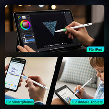 Lade das Bild in den Galerie-Viewer, MEKO Dual-System-Stift für Tablet und für Apple iPad, Tablet Stift für Alle Tablets und Handys wie Android-Touchscreen-Geräte/iPhone/iPad Pro Mini Air, iPad Stift mit Schnellladeleistung, Weiß
