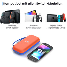 Lade das Bild in den Galerie-Viewer, MEKO Tasche für Nintendo Switch 2 (2025) – Wasserabweisende PU-Ledertasche Switch-Schutzhülle mit 10 Spielkarten-Fächern, stoßfestem Eva-Innenfutter &amp; Vollschutz-Design (Rot und Blau)
